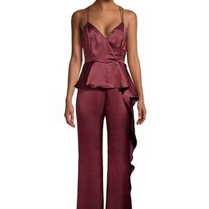 Parker x Revolve Lucille Satin Peplum Jumpsuit in Maroon Womens 8 - *NWOT!*